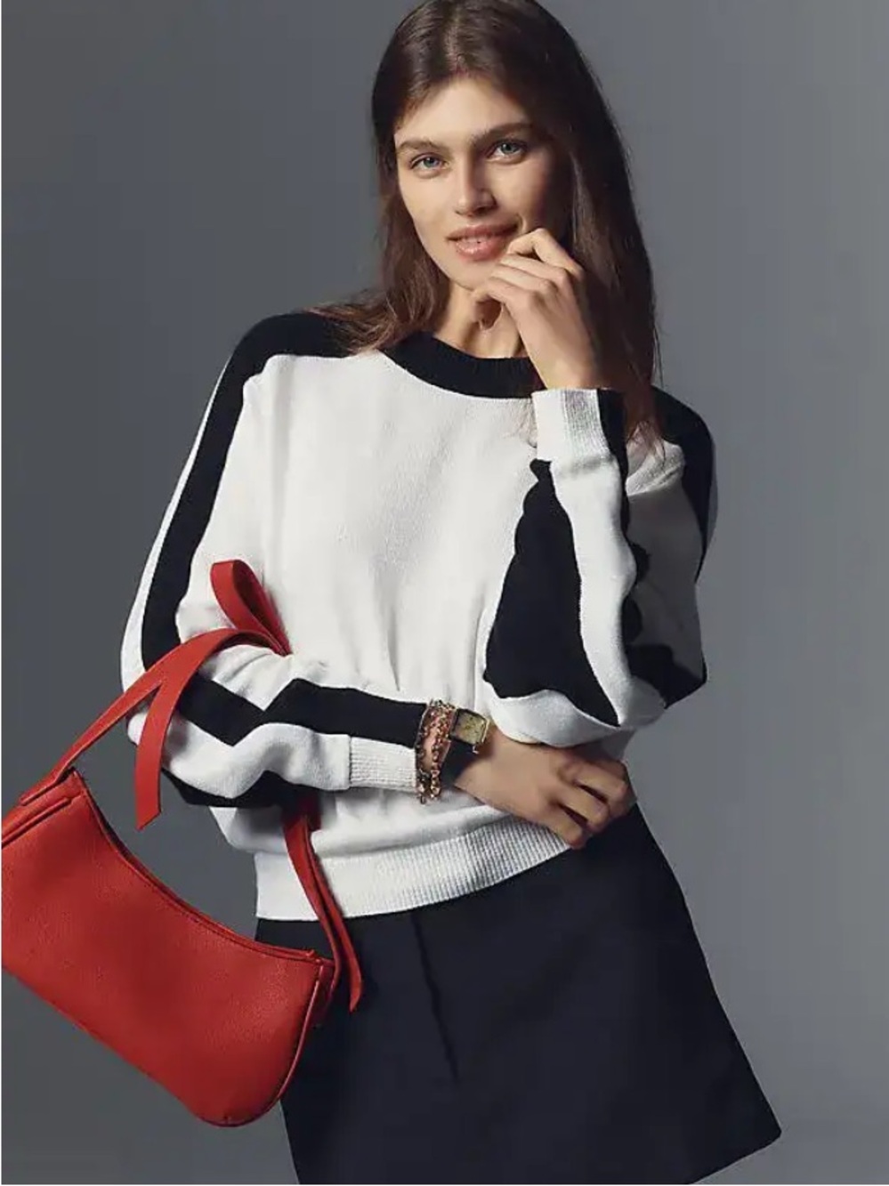 Maeve Anthropologie 100% Cotton Crew Neck Dolman Sleeve Colorblock Sweater